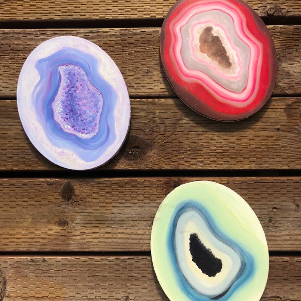 3 Small Geode Oil Paintings